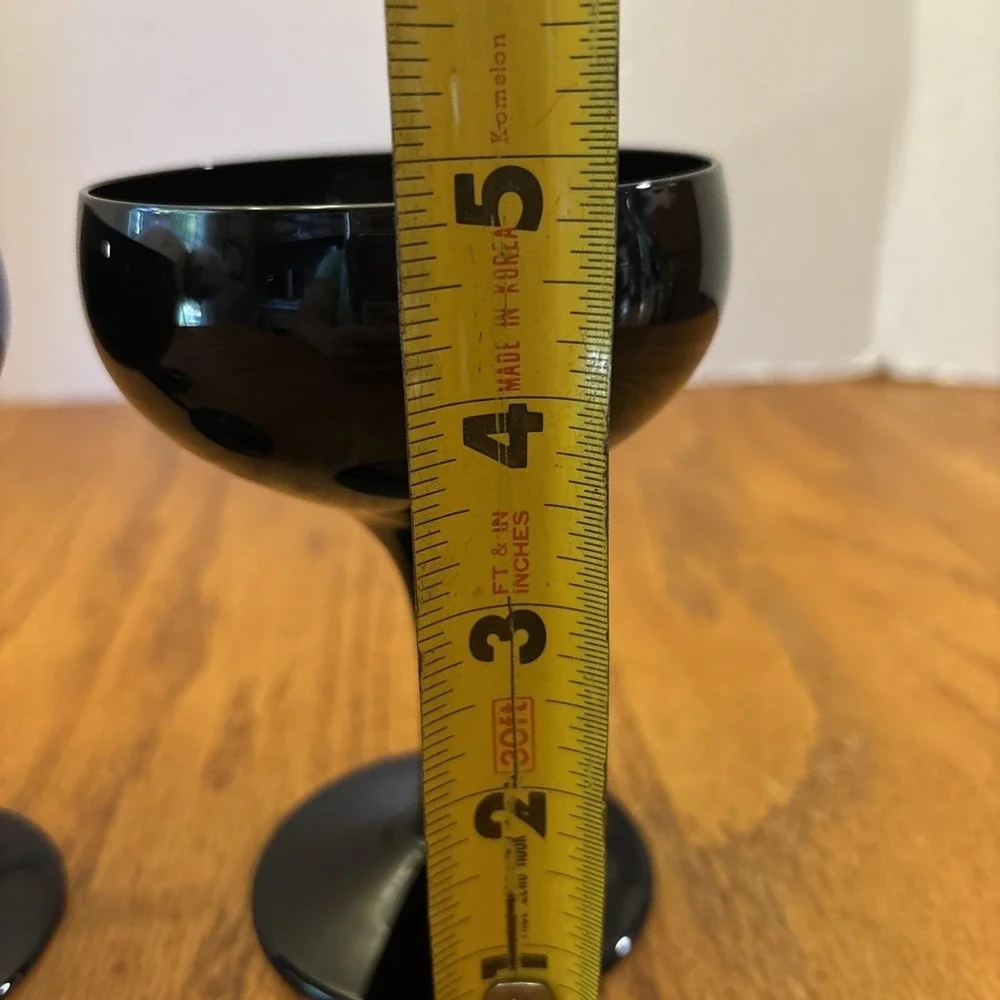 Vtg 3-  Sasaki Stemware Champagne Glasses Ebony Midnight Black Handcrafted Japan
